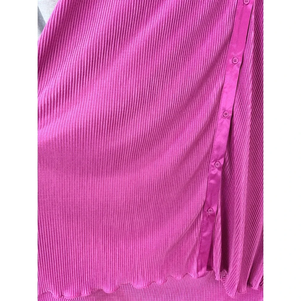 12th Tribe Magenta Pink‎ Plisse Pleated Shirt Dress Oversized Tunic L